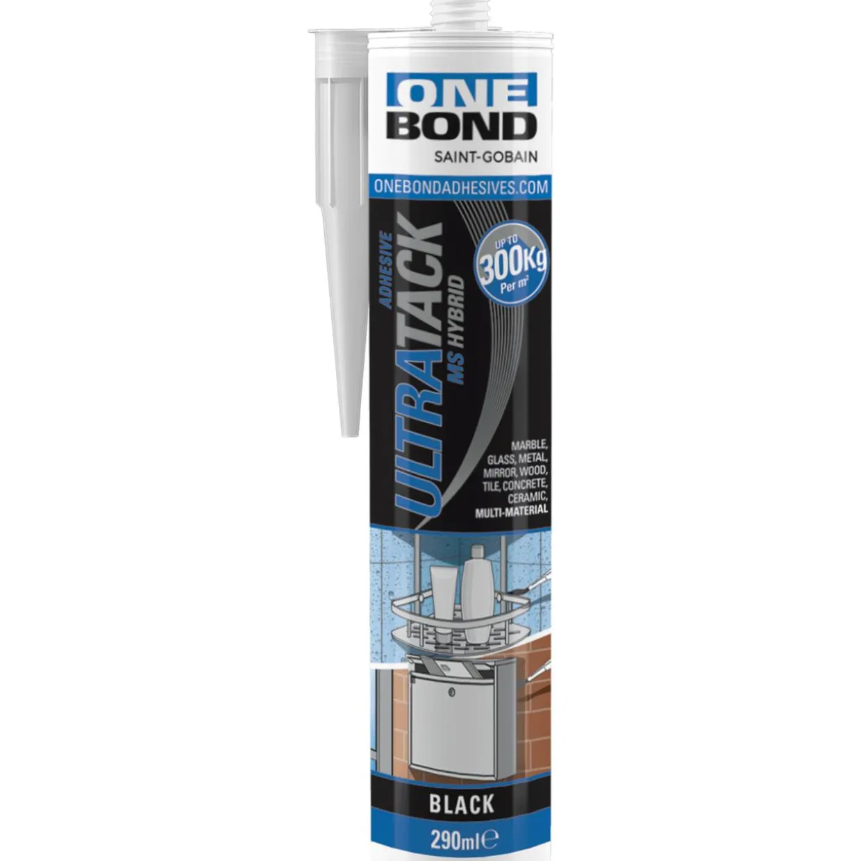 Asennusliima Onebond MS Ultra Tack 290 ml, musta