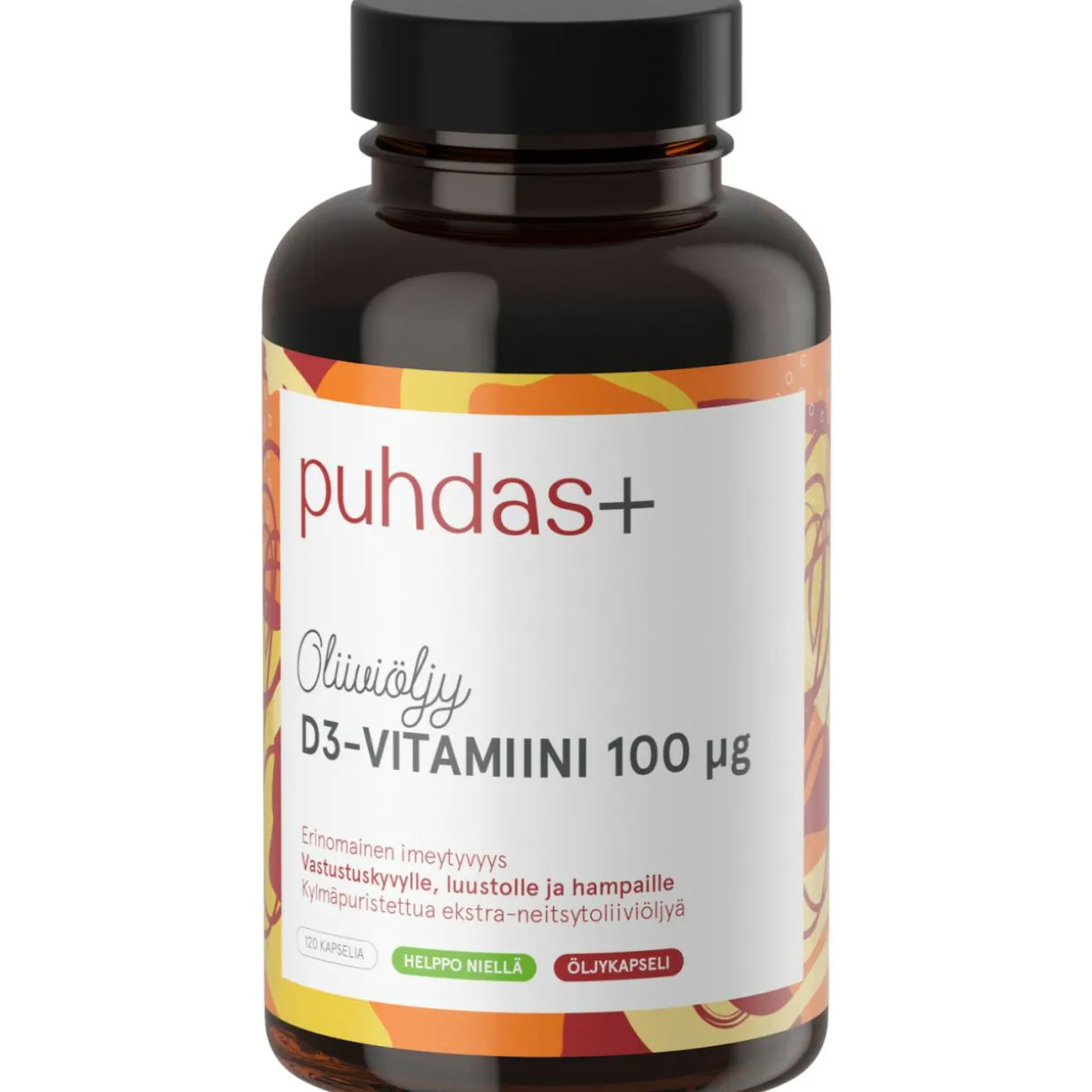 D3-vitamiini Puhdas+ 100 µg 120 kaps Oliiviöljy