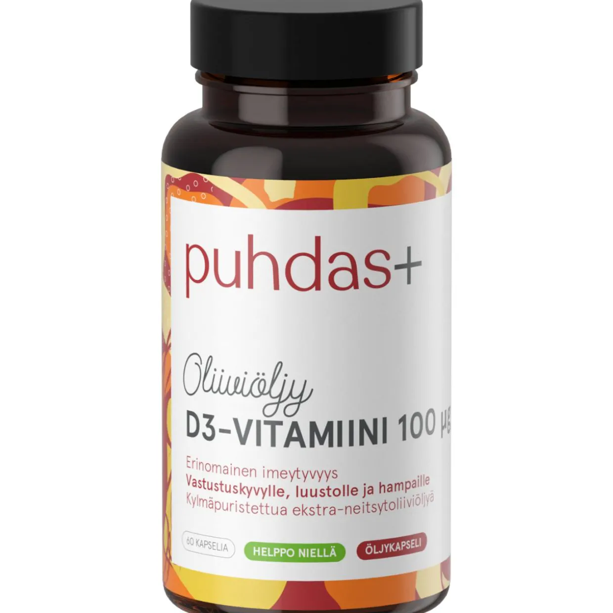 D3-vitamiini Puhdas+ 100 µg 60 kaps Oliiviöljy