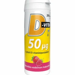 D-Vita-purutabletti 50 µg 200 kpl mansikka-vadelma