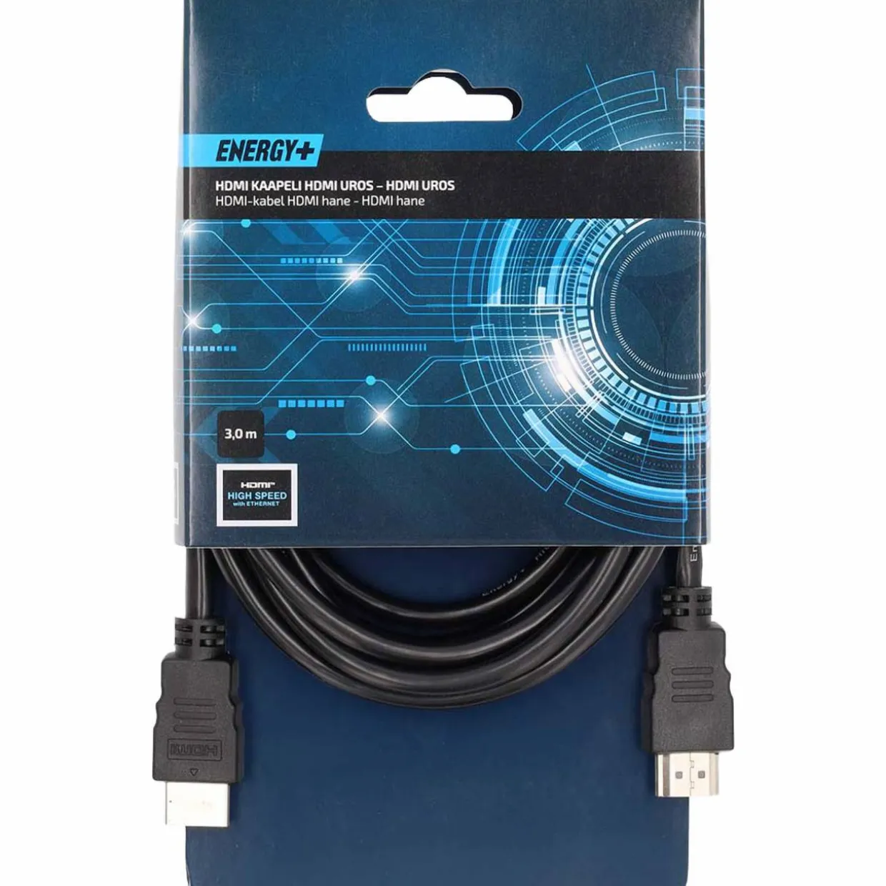 HDMI-kaapeli Energy+ High Speed with Ethernet HDMI uros - HDMI uros, 3 m