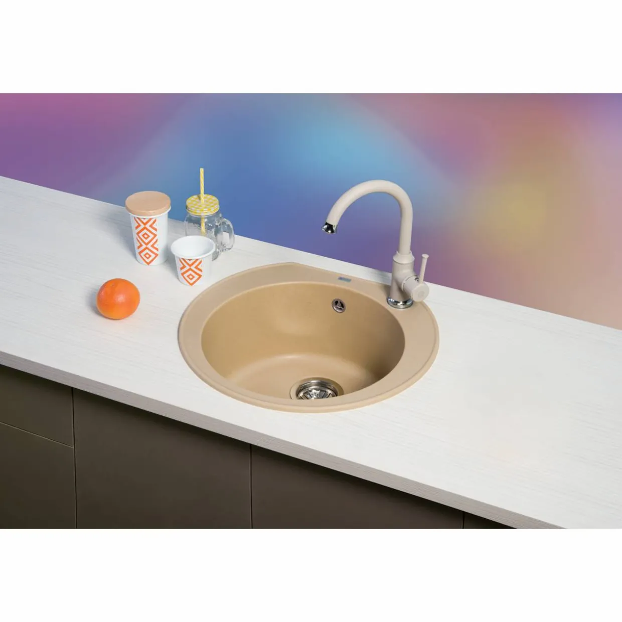 Keittiöallas Aqualine Ø 520 mm X-Granit hiekanvärinen