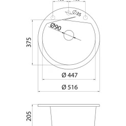 Keittiöallas Aqualine Ø 516 mm X-Granit hiekanvärinen