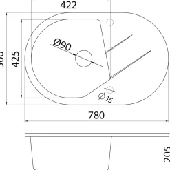 Keittiöallas Aqualine M 780 x 500 mm X-Granit hiekanvärinen