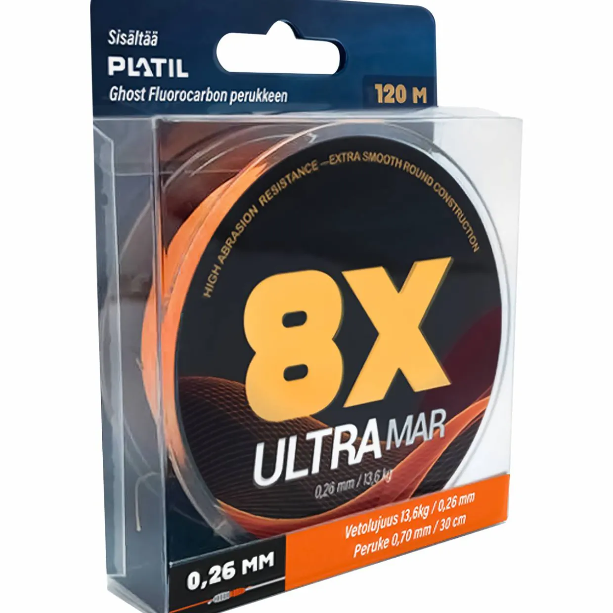 Kuitusiima UltraMar 8X, 120 m + Fluorocarbon-peruke, oranssi