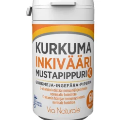 Kurkuma-inkivääri-mustapippuri + C-vitamiini Via Naturale 60 kpl