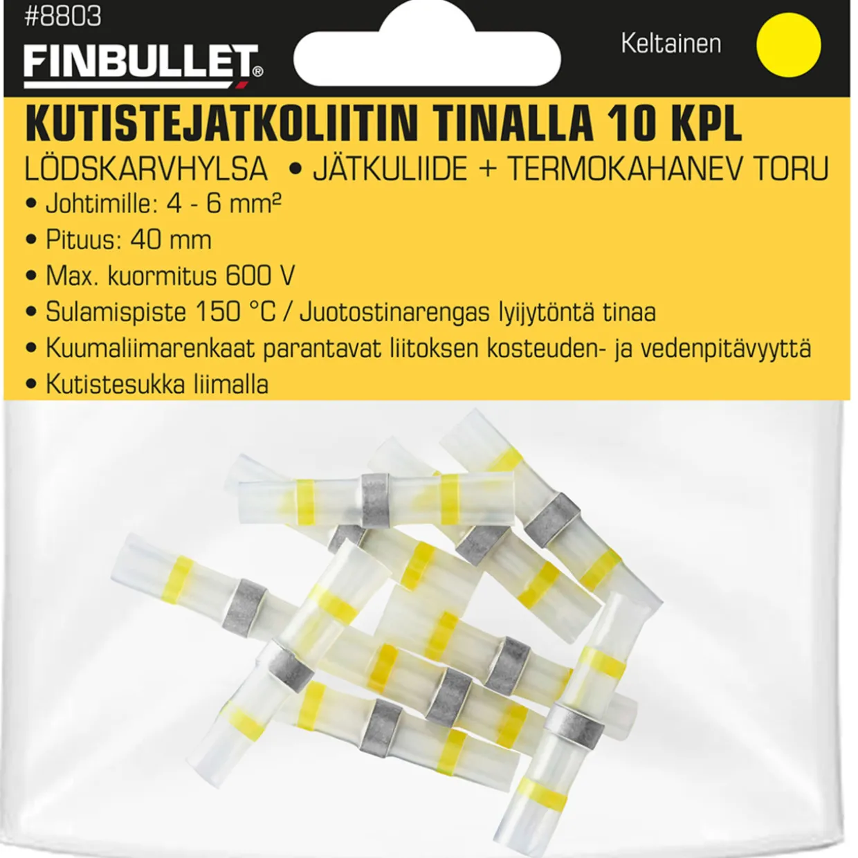 Kutistejatkoliitin tinalla keltanen 4 - 6 mm2 johdoille 10 kpl