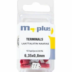 Laattaliitin 6,35 x 0,8 mm punainen, 10 kpl