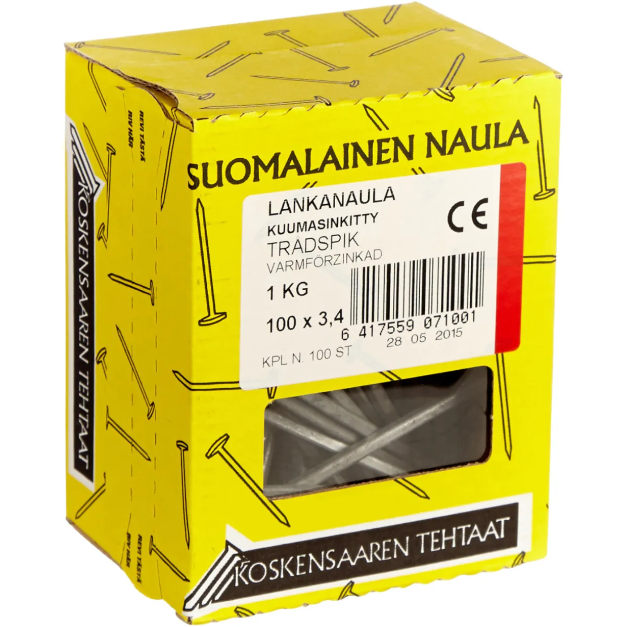 Lankanaula 100 x 3,4 mm 1 kg kuumasinkitty