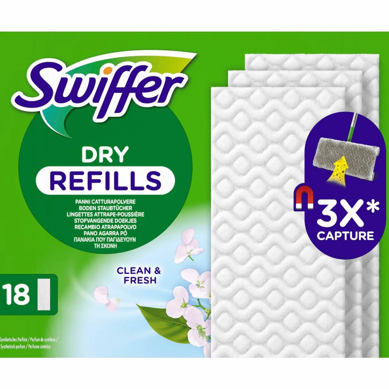 Lattianpuhdistusliina täyttöpakkaus Swiffer 18 kpl kuiva tuoksullinen
