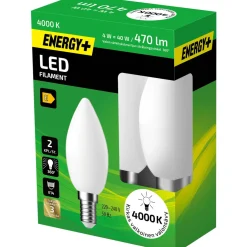 LED-lamppu 470 lm 4000K C35 E14 2 kpl