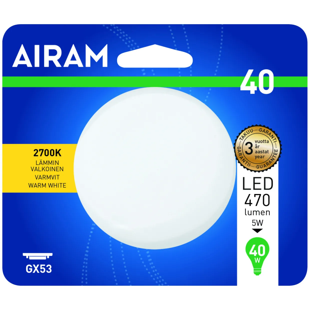 LED-lamppu 4,9 W GX53 110°C 470 lm