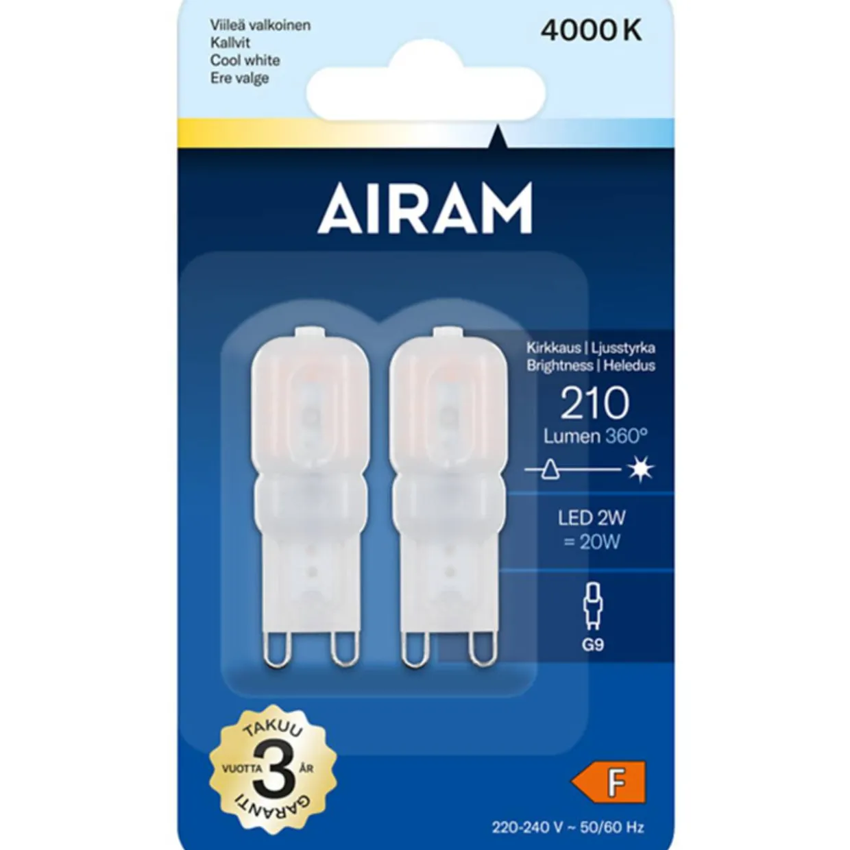 LED-lamppu Airam Otso G9 4000K 210lm 2 kpl