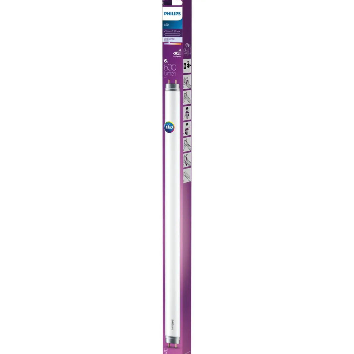 LED-putki Philips T8 450 mm 6 W G13 huurrettu