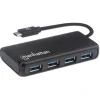 Manhattan 4xUSB-A hubi USB-C kaapelilla
