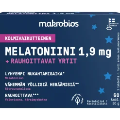 Melatoniini 1,9 mg Makrobios 60 kpl 30 g +rauhoittavat yrtit