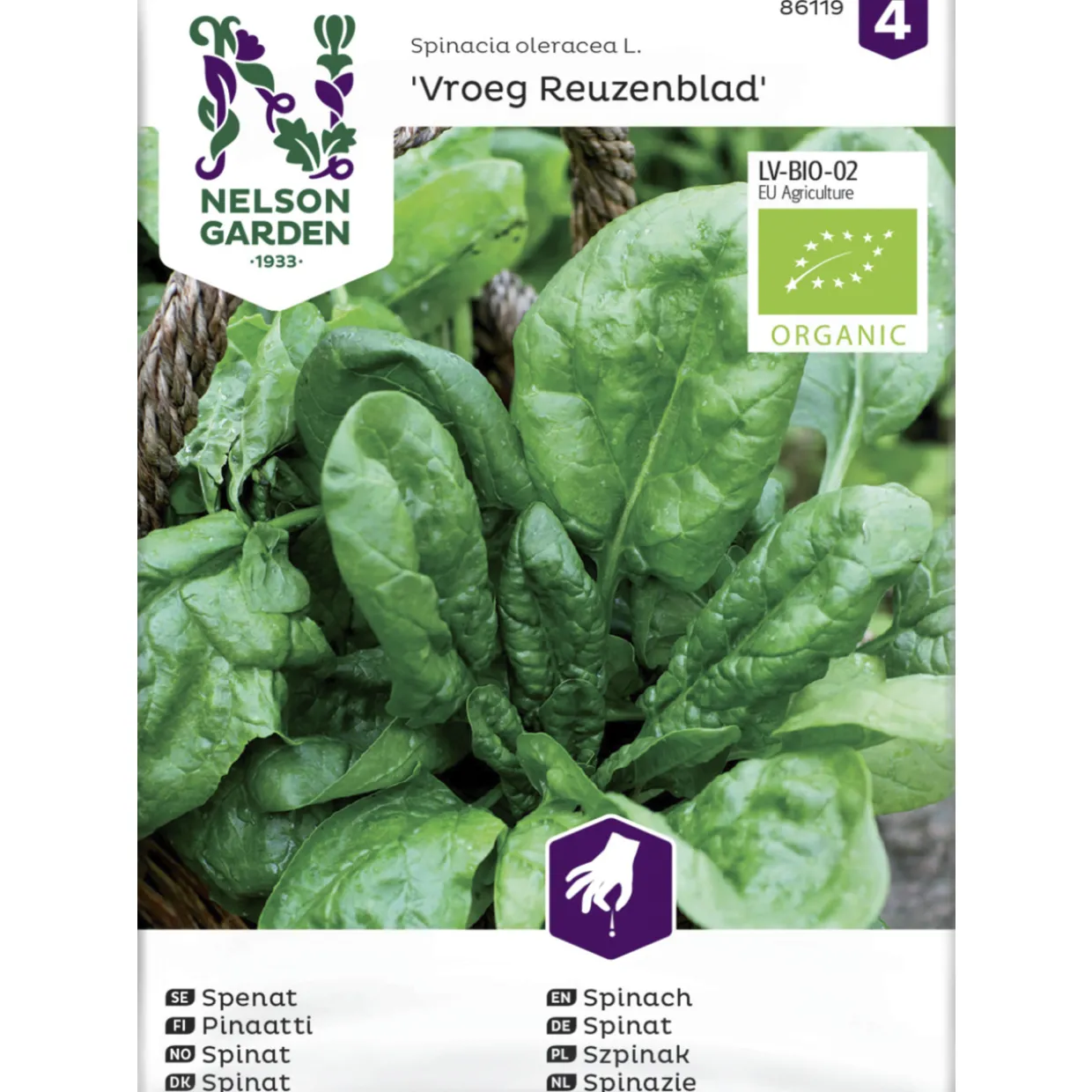 Pinaatti siemen Nelson Garden Basic Vroeg Reuzenblad Organic