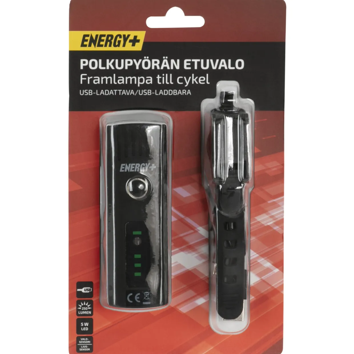 Polkupyörän etuvalo, USB-ladattava, 250 lm