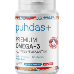 Premium Omega-3 + Luteiini ja Zeaksantiini Puhdas+ 60 kaps