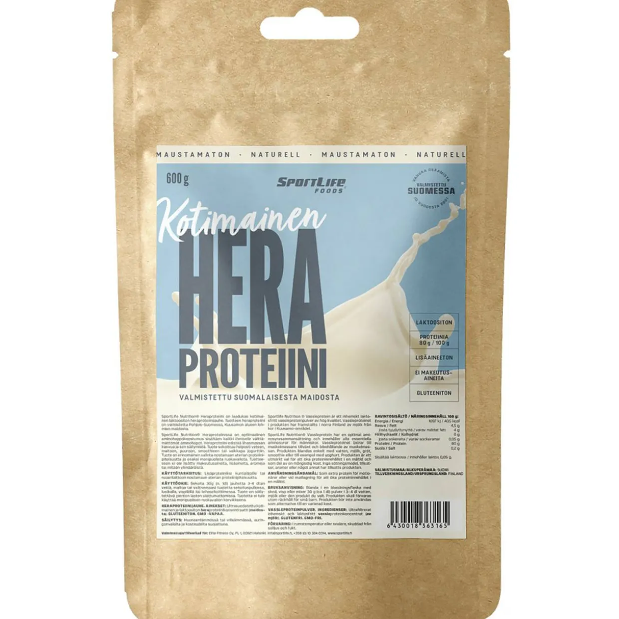Proteiinijauhe SportLife 600 g maustamaton