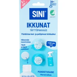 Puhdistusainetabletti Sini 2 kpl Ikkunat täyttöpakkaus