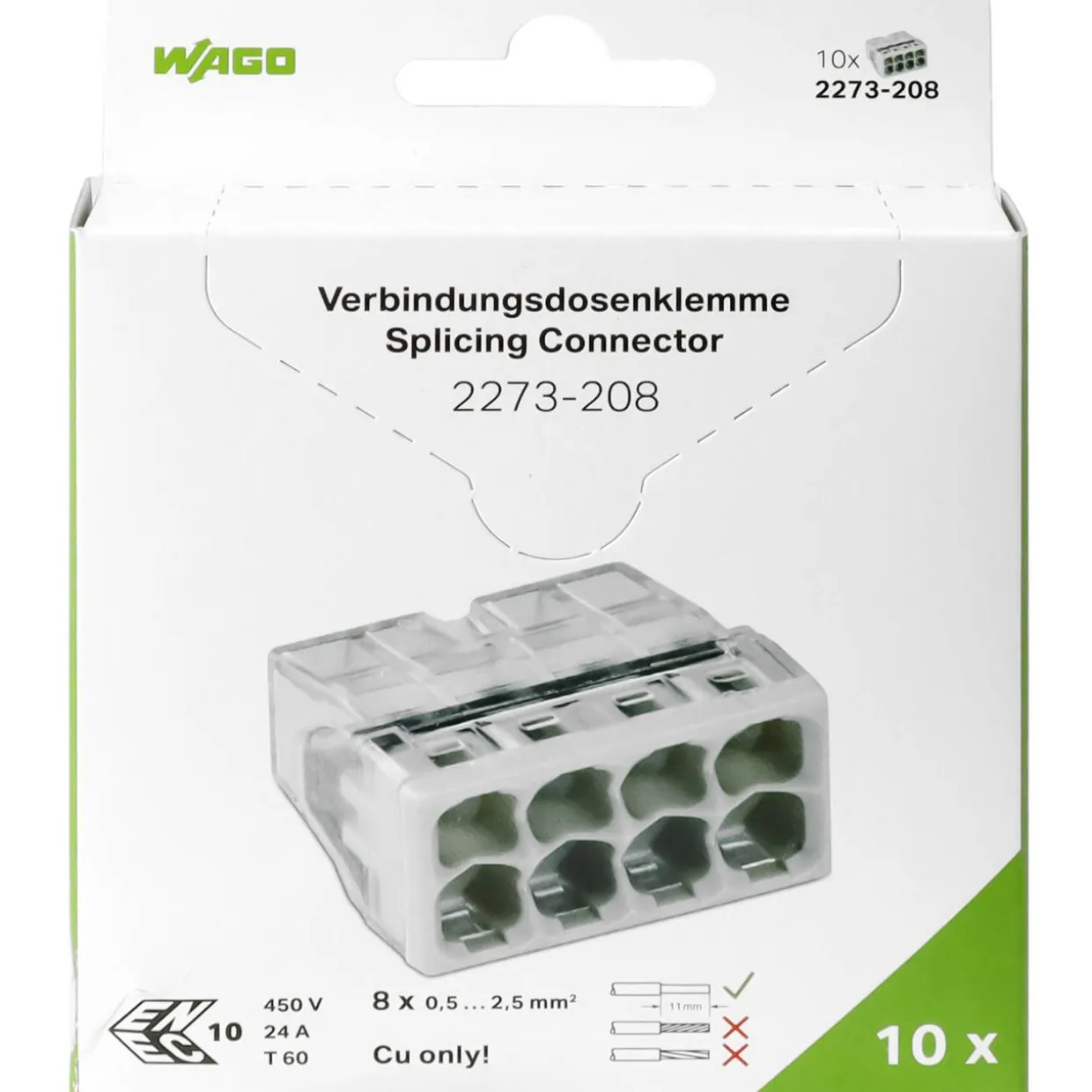 Rasialiitin Wago 8-Nap 0.5-2.5mm² valkoinen