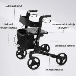 Rollaattori Arvo Deluxe, musta