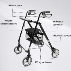 Rollaattori Arvo kevyt, musta