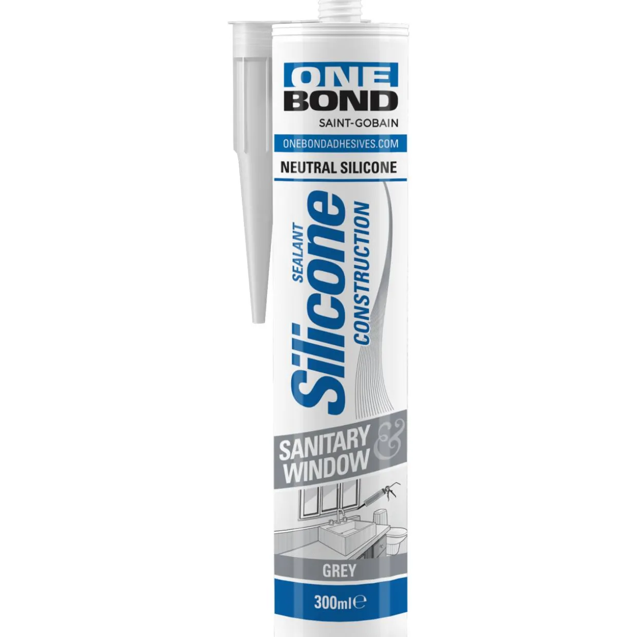 Saniteettisilikoni Onebond 300 ml, Harmaa