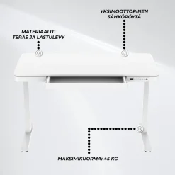 Sähköpöytä Lykke 120 x 60 cm Polar valkoinen
