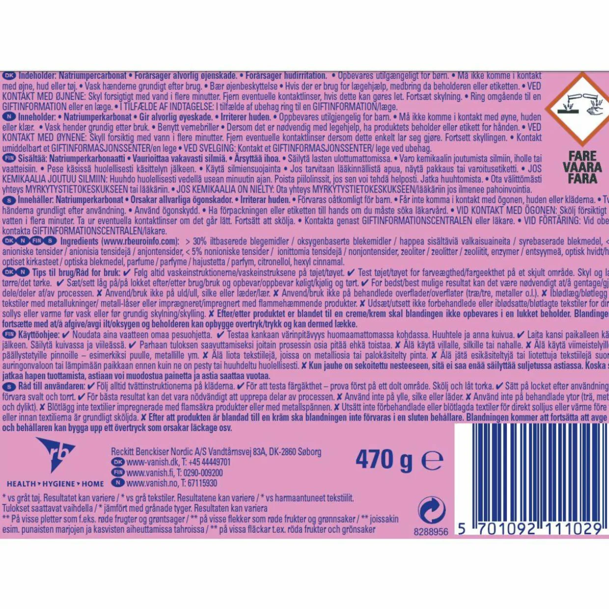 Tahranpoistojauhe Vanish 470 g White Gold