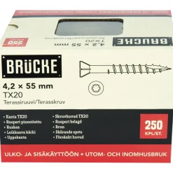 Terassiruuvi Brücke 4,2 x 55 mm, Ruspert, ruskea, 250 kpl