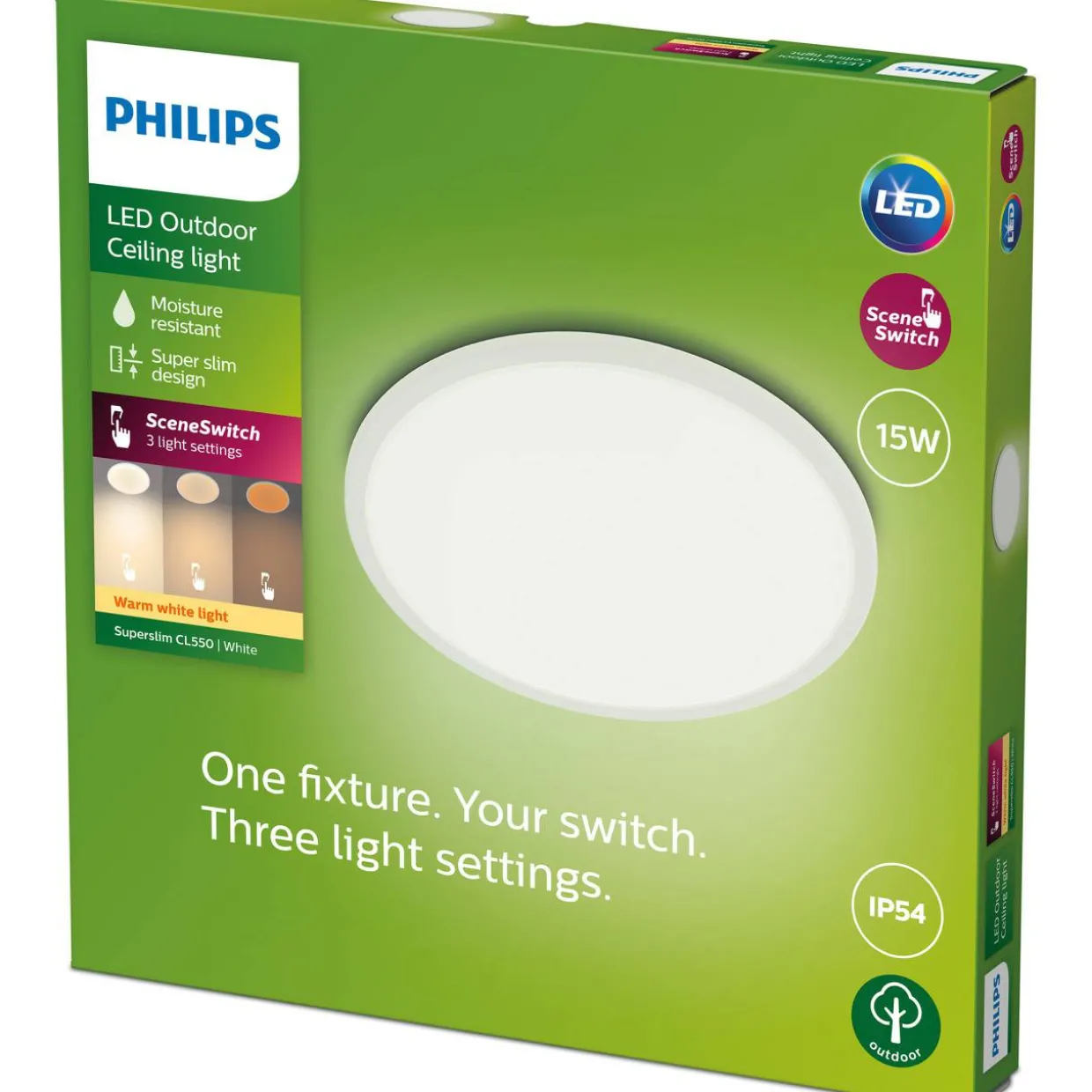 Ulkokattovalaisin Philips SuperSlim SceneSwitch valkoinen 15W 27K IP54