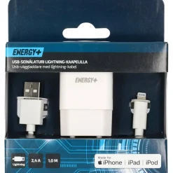 USB-verkkolaturi Energy+ 2,4 A + Lightning-kaapeli