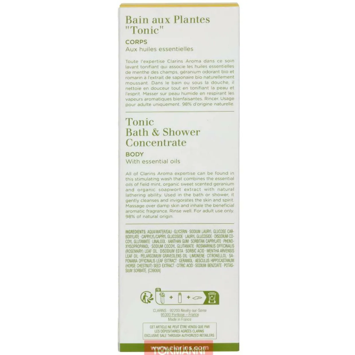 Vartalonpuhdistusgeeli, Clarins 200 ml Tonic Bath & Shower Concentrate