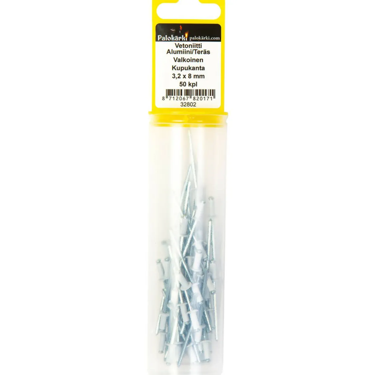 Vetoniitti alumiini/teräs valkoinen kupukanta 3,2 x 8 mm, 50 kpl