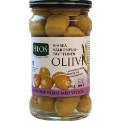 Vihreä oliivi 315 / 165 g valkosipulitäyte kivetön