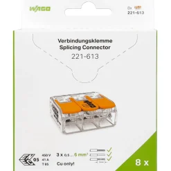 Vipuliitin Wago 3-napainen 6 mm2, 8 kpl